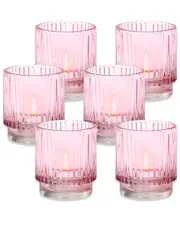Kate Aspen Set of 6 Ribbed Glass Votive Candle Holders