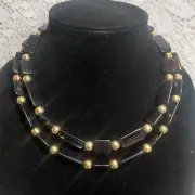 Vintage Trifari Black and Gold Two Strand Necklace with Tag NOS