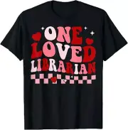 One Loved School Librarian Retro Groovy Valentines Day T-Shirt Hoodie