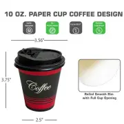 1000 Pack-Disposable Poly Paper Hot Tea Coffee Cups with Dome Black Lids 10 Oz.