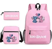 Lilo Stitch Backpack Three-Piece Set School Bag love-pink