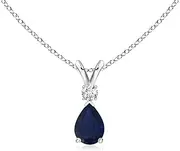 [Angara] Natural Blue Sapphire Teardrop Pendant Necklace with Diamond in Sterling Silver/14ct Solid Gold for Women | September Birthstone Jewellery for Her