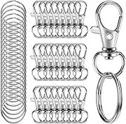 50 PCS in 25 Sets, Metal Swivel Lobster Claw Clasps with Key Rings, Metal Swivel Snap Hooks,Keychain Making Kit,Swivel Clasps Clip for Key, Jewelry Making,Art Crafts,Keychain Clip, Silver