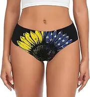 [SAAKE] Sunflower American Flag Print Women's Briefs XS S M L XL XXL 3XL 4XL Plus Size Briefs Bikini Ladies Underpants
