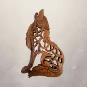 Celtic Howling Wolf Wall Art Panel Sculpture Handmade hand Carved Suar wood Ca