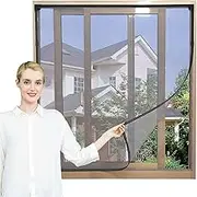Leona Co Magnetic Window Screen - Adjustable DIY Fiberglass Mesh Screen Protector with Strong Magnetic Strips, Gray Frame, Fits Most Windows (50x90)