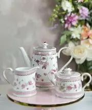 Grace Teaware Pink Rose Porcelain Coffee Tea Set 3 Coffee/Teapot Sugar Creamer