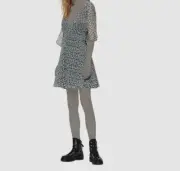 $228 AllSaints Womens Gray Floral V-Neck Short Sleeve Shift Mini Dress Size US 6