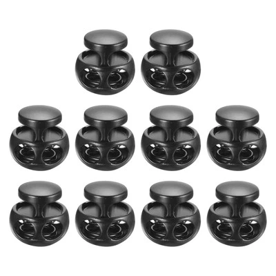 10pcs Double Hole Spring Elastic Drawstring Rope Cord Lock, Black Matte