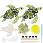 WEBEEDY 2 Sets Turtle Mosaic Kit for Adults, Sea Turtle Mosaic Coaster Kit with 15cm Wooden Coaster Wall Decor Green Mosaic Tiles DIY Mosaic Tile Unique Turtle Gifts for Women, Home Decoration