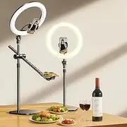 ATKTTOP Selfie Ring Light with Stand and Phone Holder,Overhead Phone Mount with 10.5" Ring Lights, Adjustable Shooting Arm for Video Recording,YouTube,TikTok