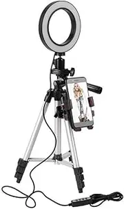 PEPLAYTAL Dimmable Ring Light with Tripod Stand and Phone Holder for Live Streaming Video Chats and Makeup Compatible with Phone