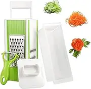 Cheese Grater with Container Upgraded - 5 in 1 Mandoline Slicer for Kitchen,Multi Purpose Vegetable Slicer for Potato Slicer,Cheese Shredder,Julienne Slicer and Peeler