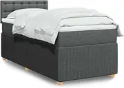 vidaXL Box Spring Bed with LED Light, King Single Size in Light Grey Polyester Fabric and Pocket Spring Mattress