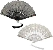 HOOTNEE 2pcs Chinese Style Embroidered Folding Hand Fan Elegant Vintage Dance Fan for Performance Photography Props