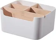 Table Organizer, Desk Organizer with 5 Compartments, Plastic Stationary, Multi-Functional Makeup Caddy for Home White