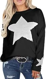Shermie Women's Long Sleeve Crew Neck Pullover Sweaters Star Graphic Knitted Sweater