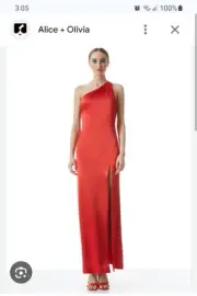 Red Satin Dress Olice + Olivia Paulette One Shoulder Gown In Bright Poppy Size 6