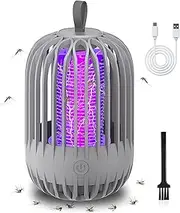 Bug Zappers Indoor & Outdoor Rechargeable Fly Trap Zappers with USB Power Supply, Powerful Electric Mosquito Trap Portable Dual-Function Camp Mosquito Killer for Home, Garden, Patio(Grey)