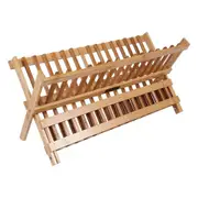 Foldable Bamboo 2 Tiers Dish Drying Rack Plate Drainer Tray Rack Cutlery Holder