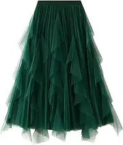 [Dirholl] Women's A-Line Fairy Elastic Waist Tulle Midi Skirt