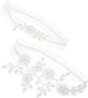 [LIFKOME] Lace Leg Garters for Women Bridal Garters Pearl Accents Stretchy Elastic Wedding Leg Ring White