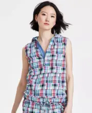 Nautica Jeans Women's Top Sz M Patchwork Plaid Cotton Sleeveless