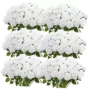 50 Pcs Artificial Rose Flower Realistic Silk Roses with Stem Pure White
