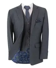 Boys Check Tweed Suit Charcoal Grey Tailored Husky Sizes Wedding 3 Piece Set