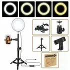 Dimmable LED Ring Selfie Ring Light Mobile Mount Folding Tripod Smartphone tik
