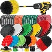 Rainbow-AU 45 Piece Drill Brush Attachment Set Scrub Pads Scouring Pads Power Scrubber Brush with Extend Long Attachment All Purpose Clean for Grout, Tiles, Sinks, Bathtub, Bathroom, Kitchen