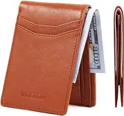 [WDGROW] Genuine Leather Slim Wallet,Front Pocket Wallet, RFID Thin Card Holder,for Men and Women,12 Card Slots,with ID Window,Cash Bill Slot (Brown)