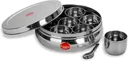 Sumeet Stainless Steel Belly Shape Masala (Spice) Box/Dabba/Organiser with 7 Containers and Small Spoon Size No. 10 (17.1cm Dia) (1.1 LTR Capacity)