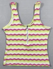 Zig Zag Print Tank Top Wide Strap Zip Front Slim Fit Womens Size Medium Colorful