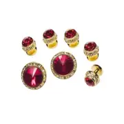 Big & Tall Red Faceted Crystal Studs and Cufflinks in Gold Tone Finish