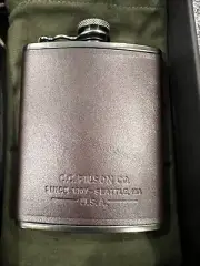 Filson Dark Cedar Leather Wrapped 6 Oz. Trusty Flask Made in USA.
