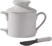 White Butter Dish With Lid and Comfortable Fork - Elegant Storage Container With Knife Holder for Kitchen and Dining Table