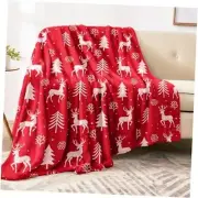 Christmas Throw Blanket - Luxurious Red Reindeer and Tree Design, Soft, Plush