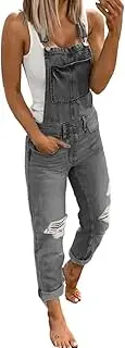 [Generic] Women's Ripped Denim Bib Overalls Jeans Pants Jumpsuits 2024 Adjustable Denim Bib Overalls Jeans Pants Jumpsuits