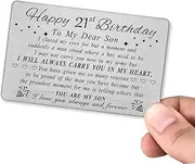 21st Birthday Card, Son Birthday Card, Son 21st Birthday Card From Mum Dad, Birthday Gifts For 21 Year Old Son, Metal Engraved Wallet Card, 21 Bday Gift Ideas Keepsake For Boys, silver