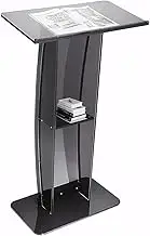 KAIGITE Acrylic Podium Lectern Stand, Podium Pulpits with Wide Reading Surface and Storage Shelf, Clear Lecterns & Pulpits for Classroom Office Church Speech, Easy Assembly (Black)