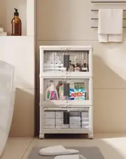 23QT Stackable Storage Bins with Lids - Folding Storage Box with Doors and Wh...