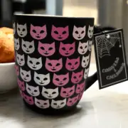 Halloween Pink Grey Cat Black Soft Touch Mug Cobwebs & Cauldrons