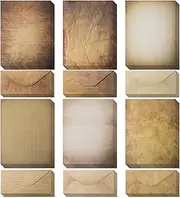 Vintage Paper and Envelopes - 60 Sheets of Antique Looking Papers & 60 Antique Style Envelopes -Classic Aged Paper Design, 6 Unique Design- Vintage Printing paper, Vintage Writing Paper, 8.5 x 11 inch