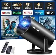 Mini Projector 4K Projector Full HD 1080P with WiFi 6 and Bluetooth 5.2, Android Portable Projector 270° Rotation with Automatic Trapezoidal Correction for PC/HDMI/USB, with Mouse and Remote Control