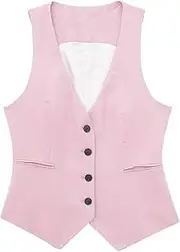 [Generic] Womens Wool Duster Coat Ladies Sleeveless V Neck Vests Single Breasted Tops Womens Long Wool Jacket