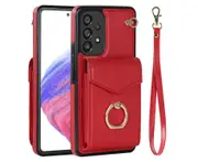 for Samsung Galaxy A73 5G Leather Wallet Case with Ring Kickstand-Red