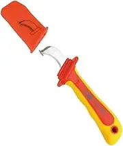 WEDO Insulation Cable Knife (Hook Blade) VED 1000V,Size 28 * 155mm,two-tone Sheath type Cable Knife,for Cable & Duct Slitting and Dismantling,Fast Wire Stripping Electrician Knife,IEC 60900