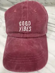 Vivian Roe Dark Red Stonewashed Look “Good Vibes” Adjustable Baseball Cap NWT