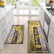 Likiyol Kitchen Mats for Floor Sunflower Kitchen Rugs Anti Fatigue Farmhouse Floral Non Slip Kitchen Rugs and Mats Washable Kitchen Floor Mat for Home, Sink, 18'' x 30'' + 18'' x 60''